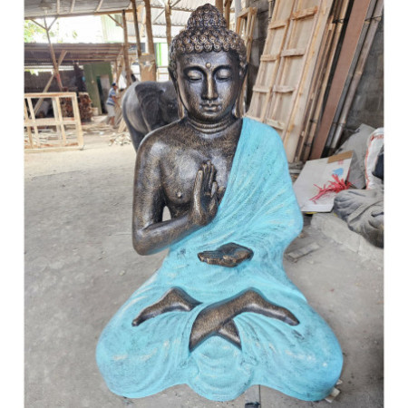 Grand Bouddha en méditation turquoise et pierre dans un stupa - 1,5 m