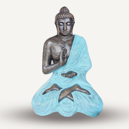 Grand Bouddha en méditation turquoise et pierre dans un stupa - 1,5 m