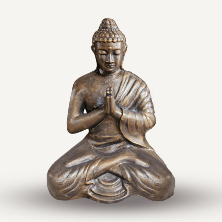 Statue de Bouddha priant en or antique de taille moyenne, 1,2 m de haut