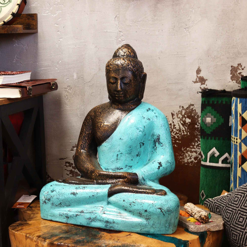 Bouddha moyen classique turquoise et pierre - 0,5 m