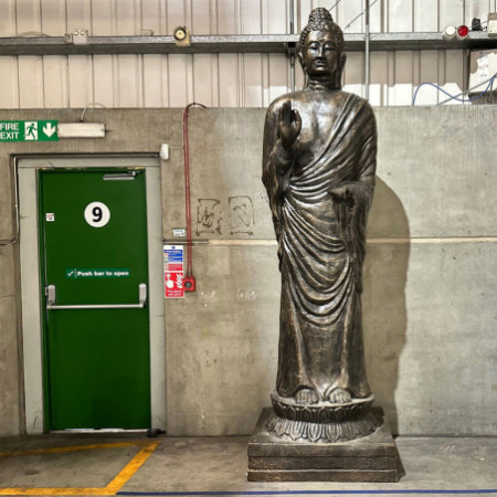 Grande statue de Bouddha debout en or antique - 3 m de haut