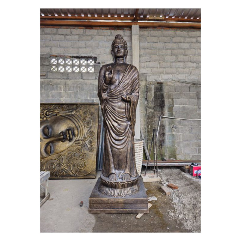 Grande statue de Bouddha debout en or antique - 3 m de haut
