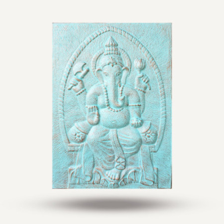 Grand cadre en fer Ganpati en relief turquoise - 0,7 x 1 m
