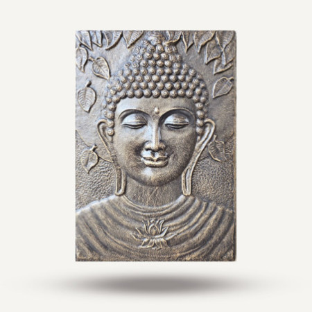 Grand Bouddha en fer, relief doré antique - 0,7 x 1 m