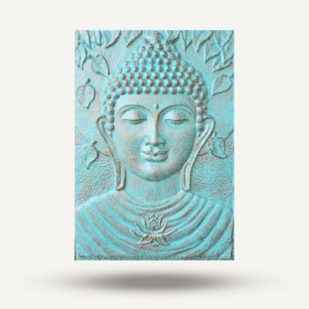 Grand Bouddha en fer avec relief turquoise - 0,7 x 1 m
