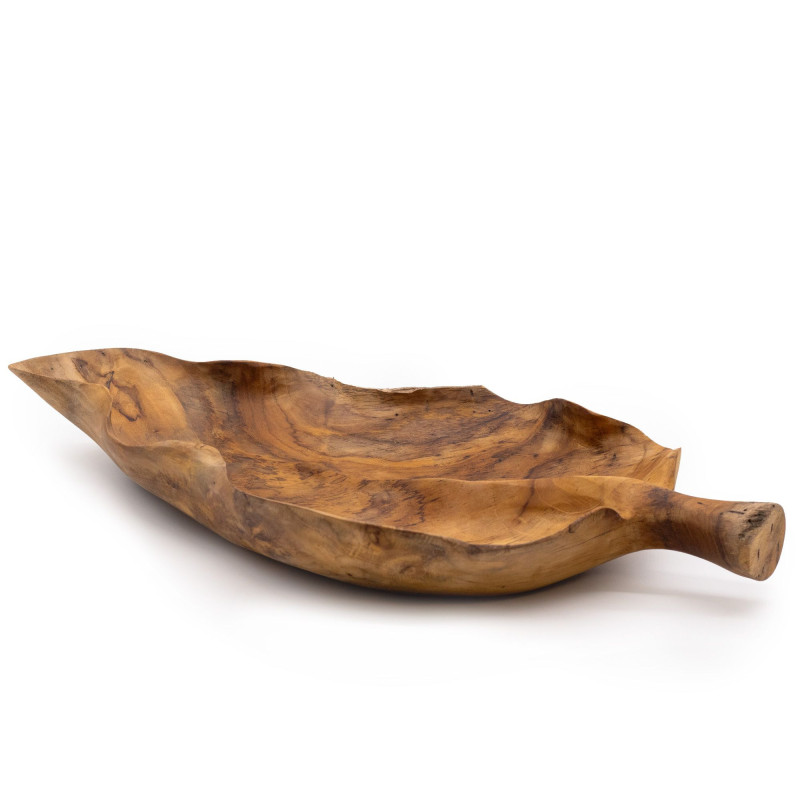 Grande coupe à fruits en teck en forme de feuille - 40 x 24 x 5 cm