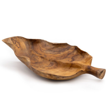 Grande coupe à fruits en teck en forme de feuille - 40 x 24 x 5 cm