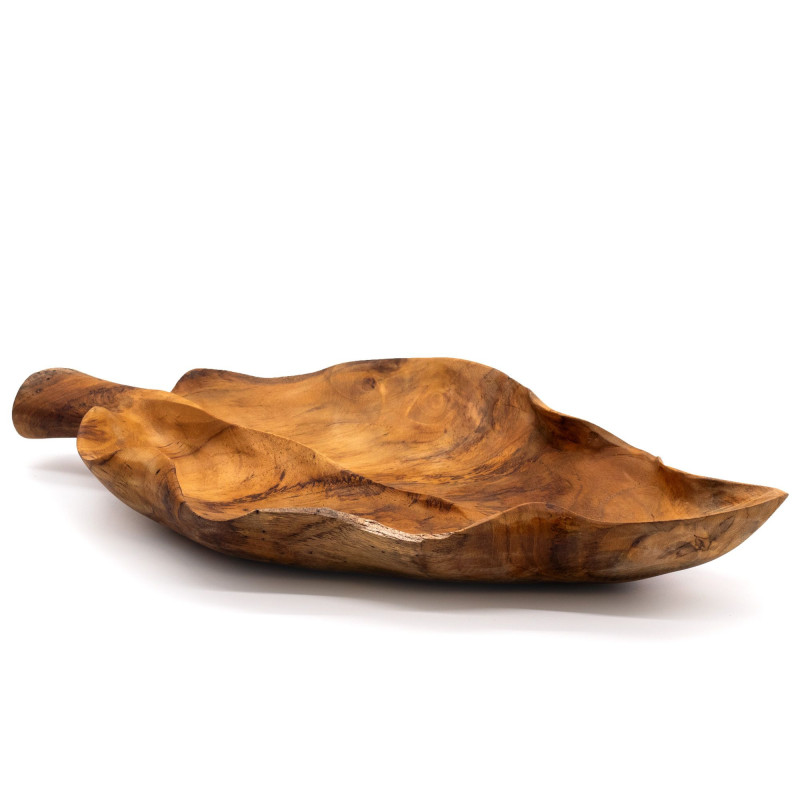 Grande coupe à fruits en teck en forme de feuille - 40 x 24 x 5 cm