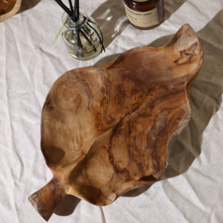 Grande coupe à fruits en teck en forme de feuille - 40 x 24 x 5 cm