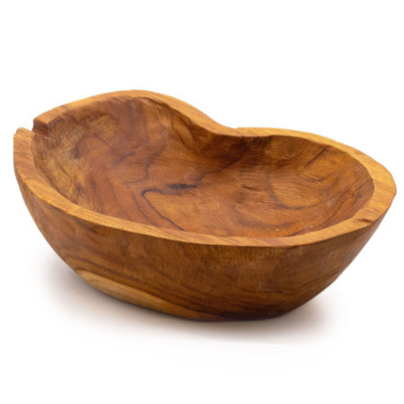 Coupe à fruits en teck naturel de forme brute - 31 x 22 x 8 cm