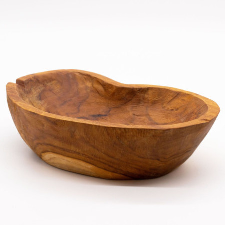 Coupe à fruits en teck naturel de forme brute - 31 x 22 x 8 cm