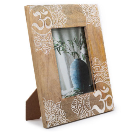 Grand cadre photo en bois de manguier (13x18cm) 28x23x2cm - Mandala - Blanc