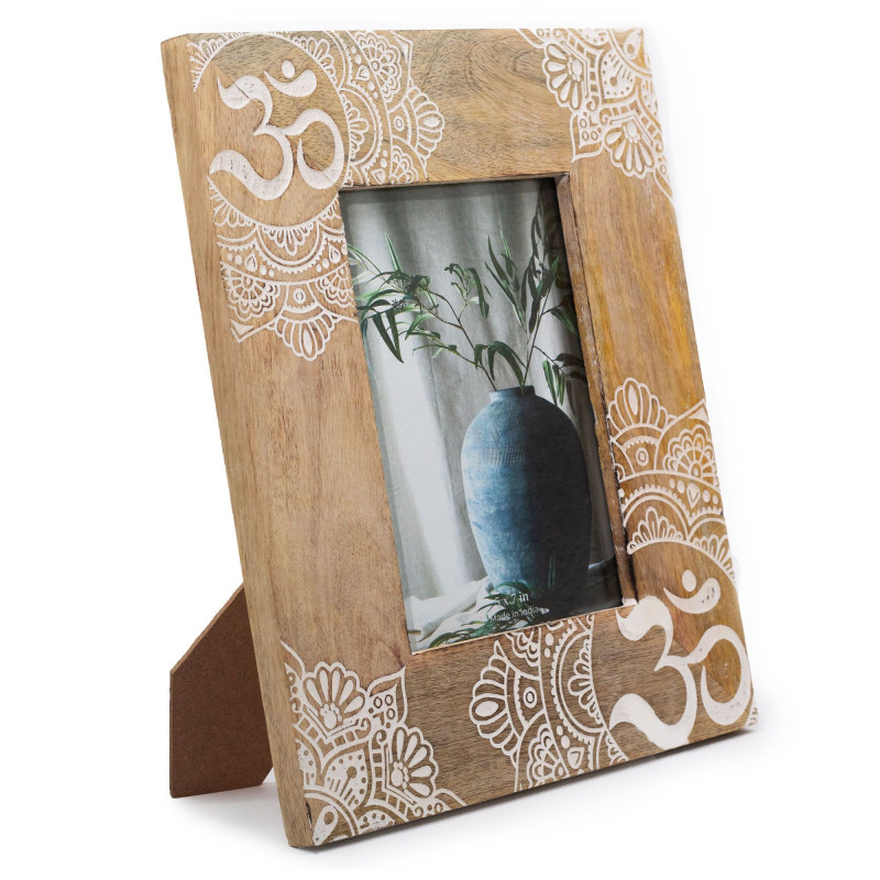 Grand cadre photo en bois de manguier (13x18cm) 28x23x2cm - Mandala - Blanc