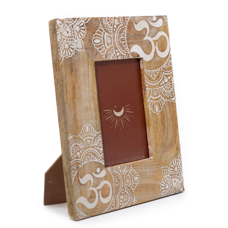 Cadre photo en bois de manguier Med (pour 10x15cm) 26x20x2cm - Mandala - Blanc