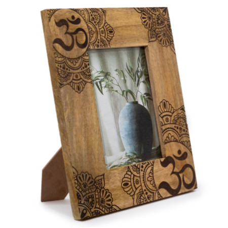 Grand cadre photo en bois de manguier (13x18cm) 28x23x2cm - Mandala - Noir