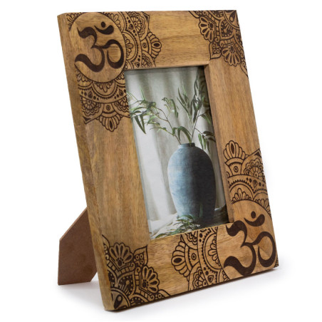Grand cadre photo en bois de manguier (13x18cm) 28x23x2cm - Mandala - Noir