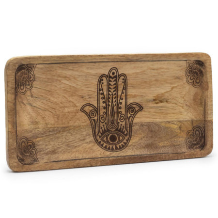 Plateau long 30 x 15 x 2,5 cm - Motif Hamsa noir gravé