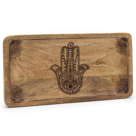Plateau long 30 x 15 x 2,5 cm - Motif Hamsa noir gravé