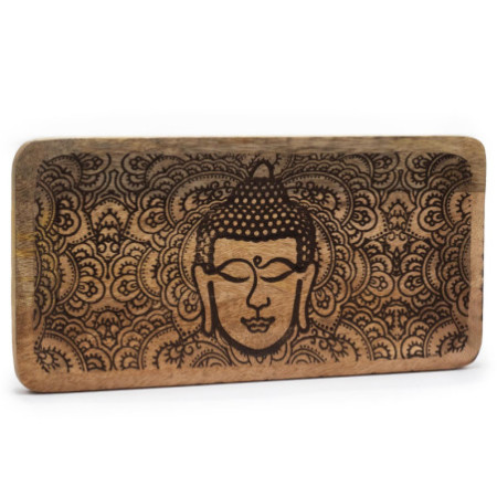 Plateau long 30 x 15 x 2,5 cm - Visage de Bouddha gravé noir