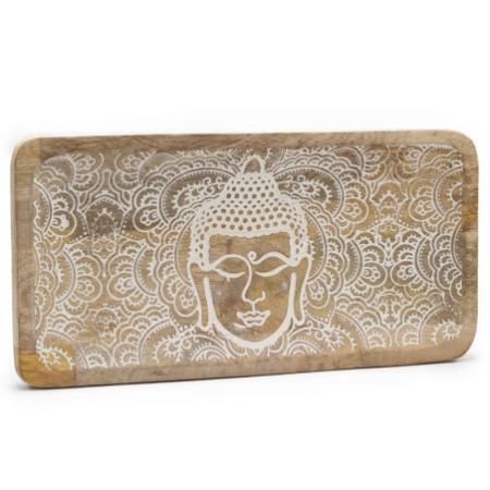 Plateau long 30 x 15 x 2,5 cm - Visage de Bouddha blanchi à la chaux