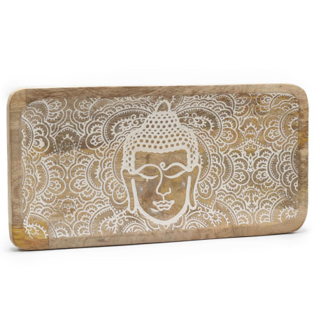 Plateau long 30 x 15 x 2,5 cm - Visage de Bouddha blanchi à la chaux