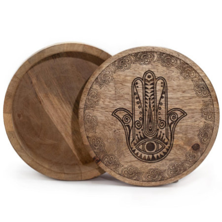 Grande boîte ronde 17,5 x 7,5 cm - Hamsa gravée noire