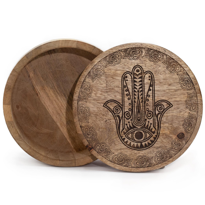 Grande boîte ronde 17,5 x 7,5 cm - Hamsa gravée noire