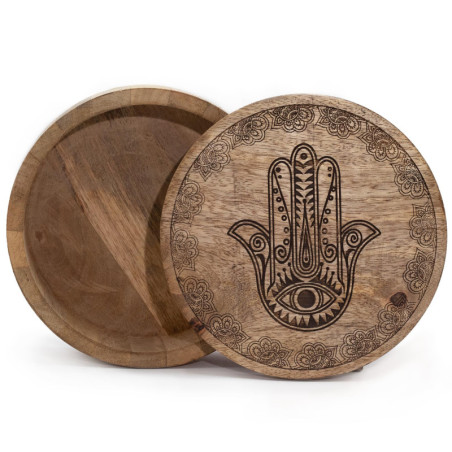 Grande boîte ronde 17,5 x 7,5 cm - Hamsa gravée noire