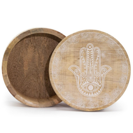Grande boîte ronde 17,5 x 7,5 cm - Hamsa Whitewash
