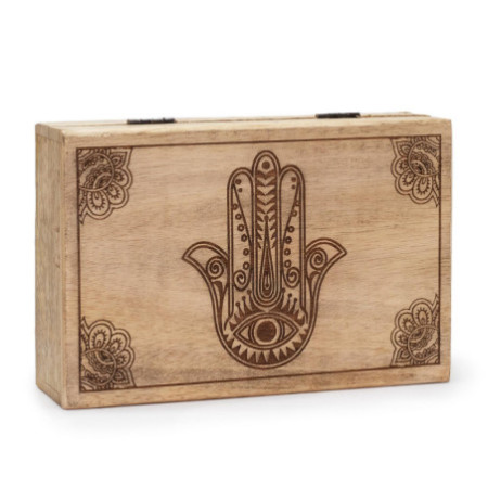 Grande boîte rectangulaire 21,5 x 14 x 6,3 cm - Hamsa gravée en noir