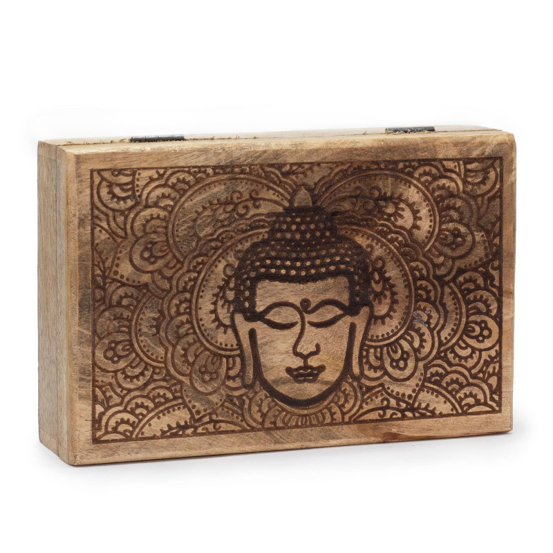 Grande boîte rectangulaire 21,5 x 14 x 6,3 cm - Visage de Bouddha gravé noir