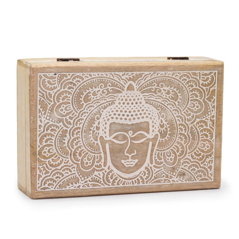 Grande boîte rectangulaire 21,5 x 14 x 6,3 cm - Visage de Bouddha blanchi à la chaux