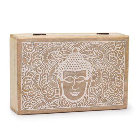Grande boîte rectangulaire 21,5 x 14 x 6,3 cm - Visage de Bouddha blanchi à la chaux