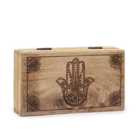 Boîte carrée moyenne 17 x 10 x 4,2 cm - Hamsa gravée noire