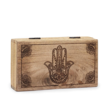 Boîte carrée moyenne 17 x 10 x 4,2 cm - Hamsa gravée noire