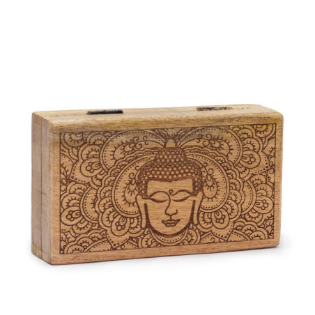 Boîte carrée moyenne 17 x 10 x 4,2 cm - Visage de Bouddha gravé noir