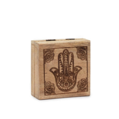 Petite boîte carrée 10 x 10 x 4,2 cm - Hamsa gravée noire