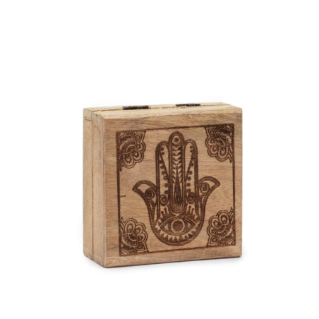 Petite boîte carrée 10 x 10 x 4,2 cm - Hamsa gravée noire