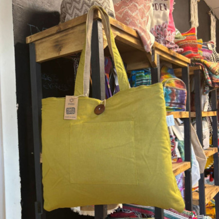 Grand sac réversible en jute et coton - Pistache