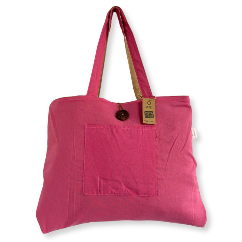 Grand sac réversible en jute et coton - Rose