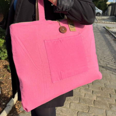 Grand sac réversible en jute et coton - Rose