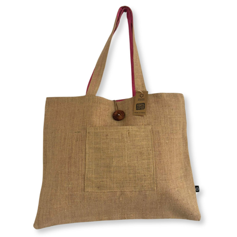 Grand sac réversible en jute et coton - Rose