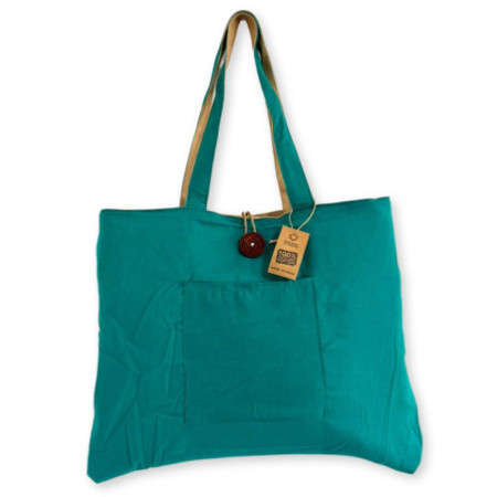 Grand sac réversible en jute et coton - Bleu sarcelle