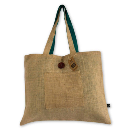 Grand sac réversible en jute et coton - Bleu sarcelle