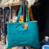 Grand sac réversible en jute et coton - Bleu sarcelle