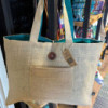 Grand sac réversible en jute et coton - Bleu sarcelle