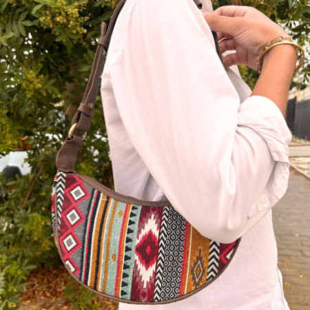 Sac hobo Jacquard - Rich Browns (bandoulière marron)