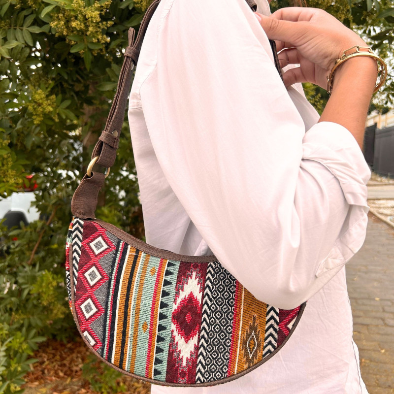 Sac hobo Jacquard - Rich Browns (bandoulière marron)