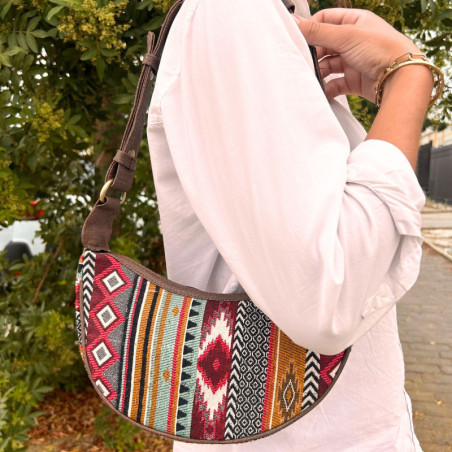 Sac hobo Jacquard - Rich Browns (bandoulière marron)