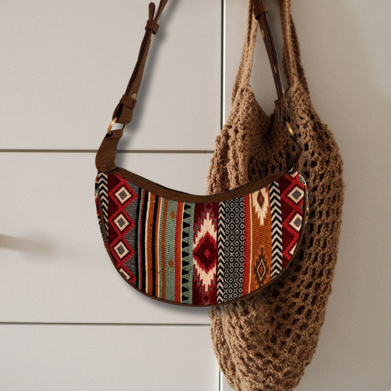 Sac hobo Jacquard - Rich Browns (bandoulière marron)